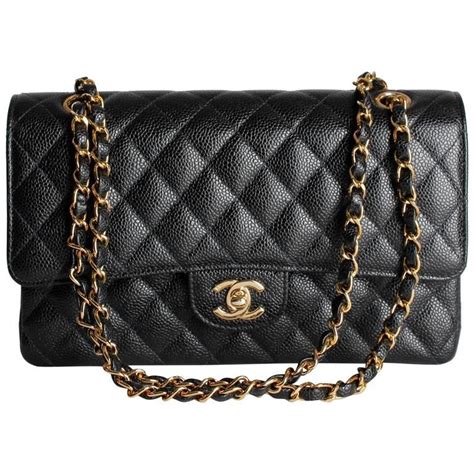 chanel 2.55 caviar medium classic double flap bag black gold|The Ultimate Chanel Flap Guide .